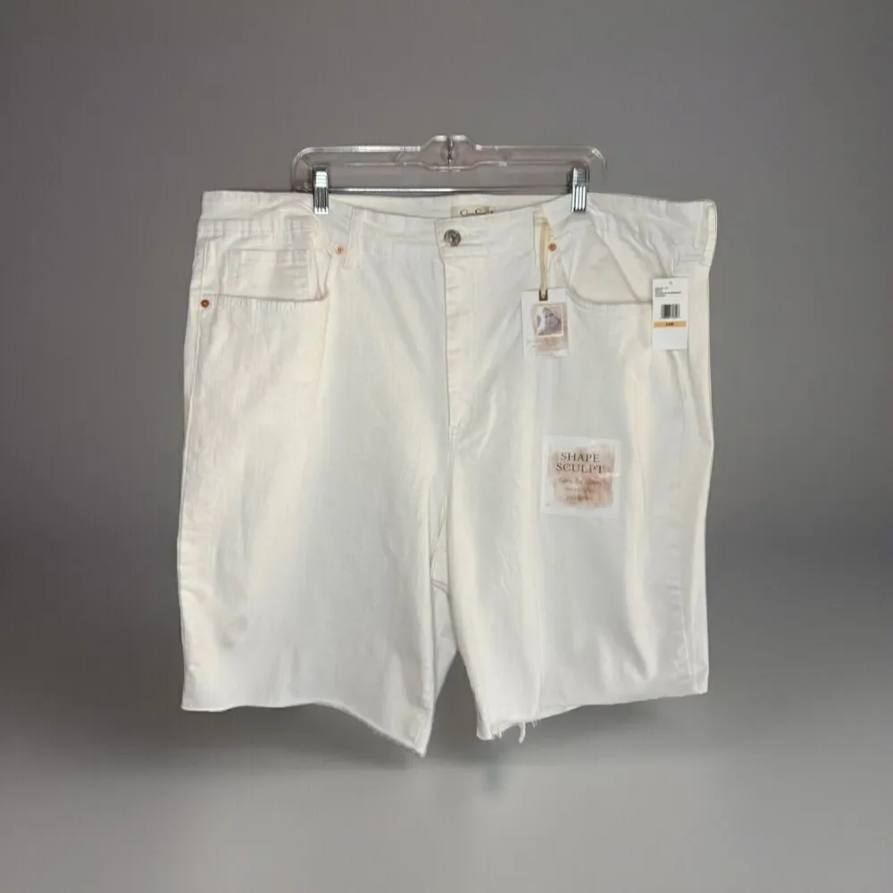 Jessica Simpson Adored Slim‎ Bermuda Shorts Modest White Denim Jean Fray Hem 24W